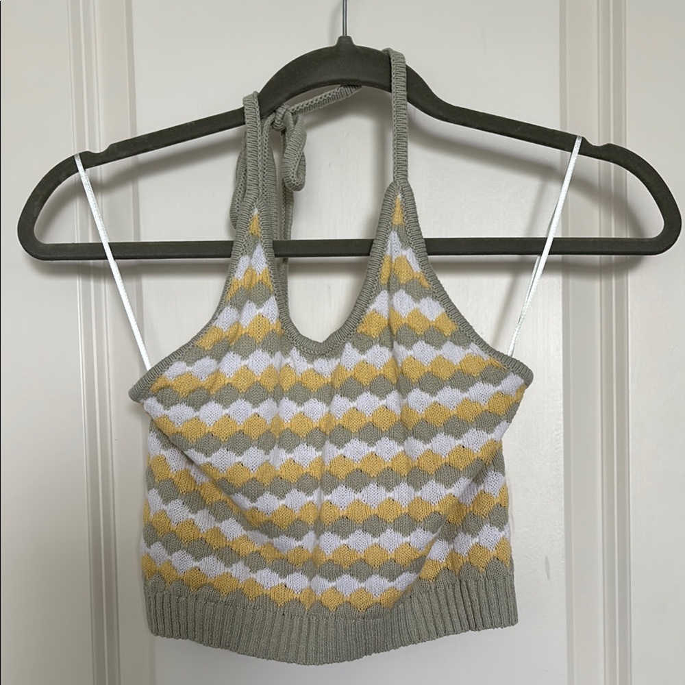 Stylish Yellow and Gray Halter Top